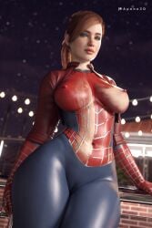 1girls 2023 3d apone3d big_breasts bodypaint breasts breasts_out earrings erect_nipples exhibitionism female female_only freckles freckles_on_face hi_res insomniac_games jacket large_breasts legs_together light-skinned_female light_skin looking_at_viewer marvel marvel_comics mary_jane_watson mary_jane_watson_(insomniac) navel night nipples outdoors outside painted_clothes partially_clothed public public_nudity pussy red_hair redhead shaved_pussy snow snowing solo solo_female spider-man_(cosplay) spider-man_(ps4) spider-man_(series) standing superhero_costume superheroine thick_thighs thighs wide_hips