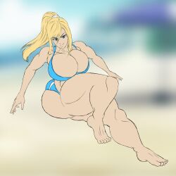 1girls abs anime_style ass ass_visible_through_thighs bare_arms bare_breasts bare_legs bare_thighs barefoot beach belly big_ass big_breasts big_butt big_pussy bikini blonde_female blonde_hair blue_bikini blue_eyes bouncing_breasts breast_press breasts breasts_bigger_than_head breasts_out bubble_ass bubble_butt busty cleavage clothing curvy curvy_body curvy_female curvy_figure curvy_hips curvy_thighs eyebrows_raised female female_only front_view hips hips_wider_than_shoulders huge_breasts jumping large_ass large_breasts leg_up legs light_skin long_hair metroid ponytail popstepx posing samus_aran showing_ass showing_breasts thick thick_ass thick_hips thick_legs thick_lips thick_penis thick_thighs thighs tight_clothes tight_clothing tight_fit voluptuous voluptuous_female weapon wide_hips wide_thighs yellow_hair