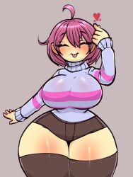 1girls 5hitzzzu ahoge big_breasts big_thighs blep boombita breasts brown_background brown_shorts clothed clothing cowboy_shot female female_frisk female_human female_only frisk funcu funculicious heart hourglass_figure human human_only meatcuteshii pinkbobatoo short_hair simple_background skiddioop solid_color_background solo solo_female stereodaddy stockings striped_clothing striped_shirt striped_sweater stripes sweater tagme thick_thighs thighhighs thighs thighs_bigger_than_head tight_clothing tongue_out undertale undertale_(series) white_skin