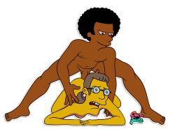 1boy 1girls 2023 absurd_res afro big_penis cocosashax commission dark-skinned_male dark_skin digital_media_(artwork) ear_piercing earrings female femsub frink's_mother glasses julius_hibbert male maledom milf piercing the_simpsons uncensored yellow_skin