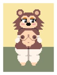 animal_crossing anthro breasts brown_body clothing digital_media_(artwork) eulipotyphlan female genitals hand_on_hip hedgehog legwear mammal nintendo pixel_(artwork) pussy sable_able solo ssspankeer stockings