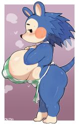 1girls 2023 absurd_res almost_naked animal_crossing apron arms_crossed arms_on_breasts ass big_breasts big_butt blue_body blue_fur blue_hair blush breasts breasts_bigger_than_head bubble_butt cheek_spots clothing edit erect_nipples eulipotyphlan female female_only fur furry gamukami hand_on_breast heart hedgehog hi_res looking_at_viewer mabel_able nintendo nipples nipples_visible_through_clothing partially_clothed side_view sideboob simple_background solo steam sweat sweating tail