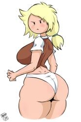 1girls adventure_time alternate_version_available ass big_ass big_butt blonde_hair clothing female female_focus female_only fionna_and_cake fionna_campbell fionna_the_human_girl huge_ass huge_butt human light-skinned_female light_skin long_hair looking_at_viewer looking_back maikyoh no_pants outerwear pale_skin panties partially_clothed rear_view thick_thighs vest white_background wide_hips