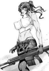 1girls areolae artist_request breasts character_request glasses highschool_of_the_dead holding_weapon large_breasts manga manga_page nipples puffy_areola rika_minami thighs tummy