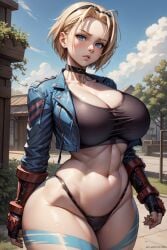 1girls ai_generated athletic athletic_female big_breasts big_thighs black_choker black_thong blonde_hair blue_eyes blue_jacket breasts cammy_white capcom choker cleavage curvaceous curvy curvy_female curvy_figure female female_focus female_only fingerless_gloves fit_female gloves hi_res highres hips huge_breasts large_breasts large_thighs light-skinned_female light_skin midriff muscles muscular muscular_female open_jacket short_hair sk300 smile smiling solo solo_focus sports_bra stable_diffusion standing street_fighter street_fighter_6 thick_thighs thighs thong voluptuous wide_hips