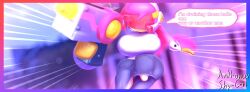 1girls alternate_version_available big_breasts breasts clothed clothed_female determined english_text female female_only gun helmet holding holding_gun kirby_(series) kirby_planet_robobot long_hair pink_hair shy_nsfw solo solo_female susanna_patrya_haltmann susie_(kirby) text weapon