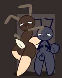 2boys 2males ant_(mallow_on_a_stick) antennae antennae_(anatomy) balls black_body blush brown_body circle_head erection foreskin gay male/male mallow_on_a_stick non-human non-human_only open_mouth shy_ant_(mallow_on_a_stick) simple_background toony white_eyes