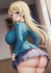 ai_generated big_breasts big_butt blonde_hair blush butt embarrassed fat_ass huge_butt k-on! large_butt long_hair skirt thick_thighs tsumugi_kotobuki_(k-on!)