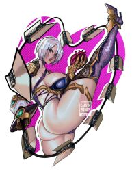 1girls ass breasts calvin_sims_art heart huge_ass huge_breasts isabella_valentine large_breasts looking_at_viewer soul_calibur whip white_hair