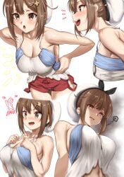 atelier_(series) atelier_ryza big_breasts breasts brown_eyes brown_hair busty cleavage clothing embarrassed huge_breasts large_breasts ramanda reisalin_stout sideboob smile thick_thighs wide_hips