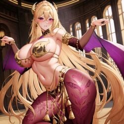 ai_generated belly_dancer belly_dancer_outfit bimbo blonde_hair chaos_(warhammer) cult cultist exotic_dancer gold gold_(metal) gold_jewelry horns jewelry pink_clothes pink_clothing skimpy skimpy_clothes slaanesh slaaneshi_cultist unstable_diffusion voluptuous warhammer_(franchise) warhammer_fantasy