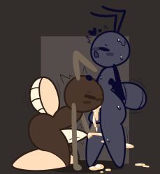 2boys 2males all_the_way_to_the_base ant_(mallow_on_a_stick) antennae antennae_(anatomy) anthro balls ballsack black_body blush bodily_fluids brown_body closed_eyes cum cum_on_balls deep_throat deepthroat erection gay holding_balls holding_head insects male/male male_only male_penetrated male_penetrating male_penetrating_male mallow_on_a_stick open_mouth oral oral_sex shy_ant_(mallow_on_a_stick) sweat