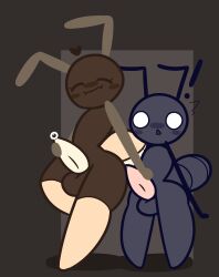 ! 2boys ant_(mallow_on_a_stick) antennae antennae_(anatomy) anthro black_body blush brown_body closed_eyes gay handjob heart hearts_around_head insects male male/male mallow_on_a_stick masturbation open_mouth pre_cum precum precum_on_penis shy_ant_(mallow_on_a_stick) white_eyes