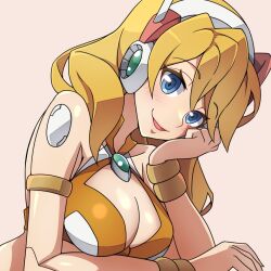 1girls alia android bikini blonde_hair blue_eyes blush female gtmwd mega_man mega_man_x mega_man_x_dive robot_girl robot_joints smile solo swimsuit swimsuit_alia_(x_dive) tagme upper_body