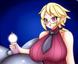 alternate_version_available breasts completely_nude completely_nude_male condom disgaea handjob large_breasts nippon_ichi_software penis professor_(disgaea) yukari_ume