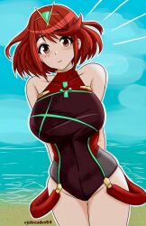 1girls breasts core_crystal female female_only johncaden nintendo pyra red_hair solo swimsuit tagme xenoblade_(series) xenoblade_chronicles_2