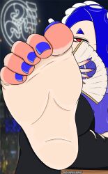 azurestar barefoot blue_hair blue_nail_polish blue_nails cephalopod clothed clothed_female clothing fan feet feet_up female female_only foot_fetish foot_focus leggings nail_polish octoling octoling_girl octopus pale_skin pov pov_feet red_eyes see-through shiver_(splatoon) sitting smug smug_face solo splatfest splatoon splatoon_(series) tagme tentacle_hair toenail_polish toes torn_legwear