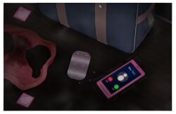 2023 3d bag calling cheating cheating_girlfriend condom condom_wrapper cuckold english_text hi_res high_resolution highres japanese_text motion_blur neon_genesis_evangelion netorare ntr panties phone pills red_panties red_underwear text underwear vyrus_smith wet_panties