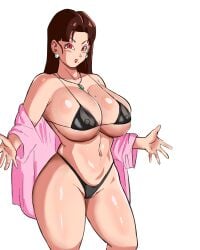 1girls big_breasts black_hair cowboy_shot curvaceous dragon_ball dragon_ball_z female labcoat long_hair nain panarandom simple_background solo thick_thighs