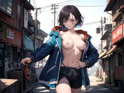 ai_generated female half-dressed mikazuki_shizuka short_hair small_breasts tagme zom_100:_zombie_ni_naru_made_ni_shitai_100_no_koto