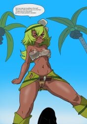 1girls amalia anus breasts dark-skinned_female dark_skin english_text erection female nipples_visible_through_clothing princess_amalia_sheran_sharm pubic_hair pussy sadida see-through speech_bubble sunnie text upskirt view_between_legs view_from_below wakfu