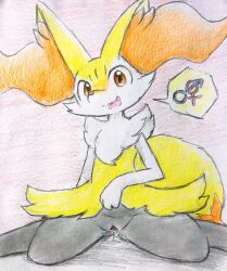 bodily_fluids braixen colored eiroru female female_only female_pokemon female_symbol feral fluffy fluffy_ears fluffy_tail fur furry furry_only generation_6_pokemon genital_fluids genitals happy hi_res horny horny_female inner_ear_fluff inviting_to_sex kneeling kneeling_female looking_at_viewer male_symbol open_legs open_mouth paws pokemon pokemon_(species) pokephilia pussy pussy_juice simple_background slight_blush solo solo_female spread_legs spread_pussy vagina wet wet_pussy yellow_body yellow_fur