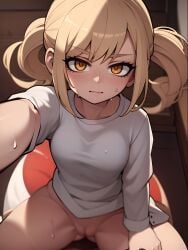 ai_generated bedroom blonde_hair naked naked_female nude original_character self_portrait sitting tsundere