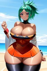 ai_generated beach big_ass big_breasts big_butt cerebella charlottes_lewds huge_ass huge_breasts huge_butt huge_thighs makeup sand skullgirls stable_diffusion tan_body teal_hair thick_thighs thighhighs water wide_hips