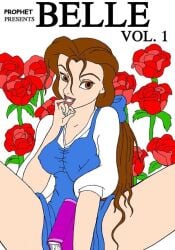 beauty_and_the_beast_(1991_film) belle_(beauty_and_the_beast) big_breasts breasts comic comic_cover disney disney_princess dress english english_text erect_nipples female female_only flower lips lipstick prophet rose_(flower) smile text