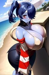 ai_generated big_breasts blue_skin charlottes_lewds huge_ass huge_butt huge_thighs skullgirls squigly swimsuit thick_ass thick_thighs tight_clothing voluptuous wide_hips