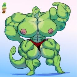 abs biceps big_breasts breasts breasts_bigger_than_head chameleon female huge_breasts large_breasts lizard muscles muscular muscular_female nipples pecs shorts silverstag tail wide_hips