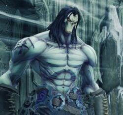 1boy 3d abs biceps black_hair broad_shoulders collarbone darksiders darksiders_2 death_(darksiders) fit fit_male glowing_eyes grey_body grey_skin half_naked humanoid long_hair male male_focus male_only markings mask masked masked_male muscles muscular muscular_arms muscular_male no_humans orange_eyes pale-skinned_male pale_skin pecs pectorals shirtless shirtless_male six_pack skull_mask sole_male solo solo_focus solo_male tagme tattoo tattoos topless topless_male triceps