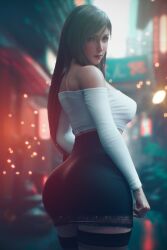 1girls 2023 2xp_studios 3d black_hair clothed clothing female female_only final_fantasy final_fantasy_vii final_fantasy_vii_remake large_breasts looking_at_viewer looking_back outdoor outdoors outside pizz3d public red_eyes solo solo_female standing tifa_lockhart