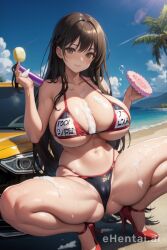 ai_generated beach bikini brown_hair car car_wash high_heels oc soap