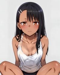 1girls ai_generated black_hair blush breasts brown_eyes cleavage clothed clothing earrings female female_focus female_only hayase_nagatoro hi_res highres long_hair looking_at_viewer please_don't_bully_me,_nagatoro revealing_clothes simple_background small_breasts solo tan tan-skinned_female tan_body tan_skin tanned tanned_female whirlpai white_background