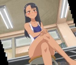 1girls 774_(nanashi) accurate_art_style black_hair blush breasts brown_eyes clothed clothing female female_focus female_only hayase_nagatoro hi_res highres long_hair looking_at_viewer please_don't_bully_me,_nagatoro revealing_clothes screencap simple_background small_breasts smile solo swimsuit tan tan-skinned_female tan_body tan_skin tanned tanned_female