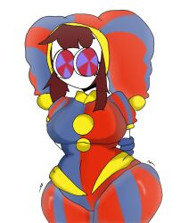 2023 2d 2d_(artwork) 2d_artwork artist_request big_eyes big_thighs breasts brown_hair female glitch_productions gloves gooseworx jester jester_costume jester_hat jester_outfit medium_breasts pomni pomni_(the_amazing_digital_circus) short_hair tagme the_amazing_digital_circus