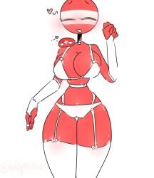 1girls austria_(countryhumans) big_breasts countryballs countryhumans countryhumans_girl kak0yt0_chel lingerie red_body switzerland_(countryhumans) thighs