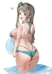 1girls ass bikini breasts brown_eyes gray_hair happy looking_at_viewer love_live! love_live!_school_idol_project minami_kotori solo tem10