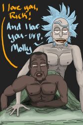 2boys gay gay_sex interracial interracial_sex male male/male male_only male_penetrating_male multiple_boys no_visible_genitalia president_curtis rick_and_morty rick_sanchez speech_bubble tagme toony yaoi