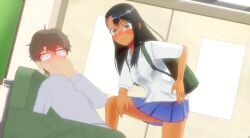 1boy 1girls 3d black_hair blush breasts brown_eyes brown_hair classroom clothed clothing female glasses hayase_nagatoro hi_res highres jhc_(artist) long_hair looking_at_viewer naoto_hachioji_(senpai) please_don't_bully_me,_nagatoro revealing_clothes school_uniform schoolgirl short_hair simple_background skirt small_breasts smile tan tan-skinned_female tan_body tan_skin tanned tanned_female