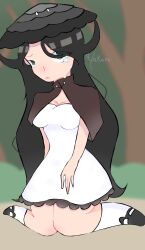 1girls 2023 breasts clothed crying crying_with_eyes_open doodle_world female green_eyes hair hair_over_one_eye hat human humanized mourveil roblox roblox_game safe safe_for_work self_upload tagme watermark white_dress yakara