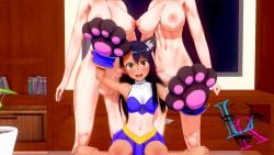 1girls 2futas 3d big_breasts black_hair blush breasts brown_eyes cat_ears catgirl censored clothed clothing curvy erection faceless faceless_character faceless_futanari female futa_on_female futanari hayase_nagatoro hi_res highres lewdkatsu light-skinned_female light_skin long_hair penis please_don't_bully_me,_nagatoro revealing_clothes simple_background small_breasts standing tan tan-skinned_female tan_body tan_skin tanline tanned tanned_female watermark wide_hips