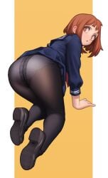 1girls 2023 ass black_legwear brown_eyes brown_hair clothing female female_only legs_together lentiyay looking_at_viewer looking_back looking_back_at_viewer medium_hair my_hero_academia ochako_uraraka open_mouth panties panties_under_pantyhose pantyhose rear_view school_uniform schoolgirl short_hair skirt solo thick_thighs upskirt very_high_resolution white_panties