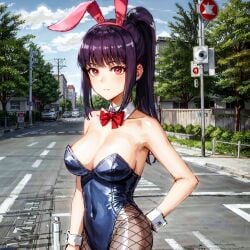 1girls ai_generated balance_(artist) big_breasts breasts bunny_ears bunnysuit cleavage clothed clothing curvy female female_focus female_only hi_res highres long_hair looking_at_viewer please_don't_bully_me,_nagatoro president_(nagatoro) purple_hair red_eyes revealing_clothes sana_sunomiya simple_background solo wide_hips