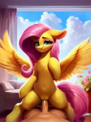 1boy 1girls ai_generated blue_eyes cowgirl_position equid equid_taur equine eyelashes feathered_wings feathers female feral fluttershy_(mlp) friendship_is_magic fur hasbro human human_on_feral human_penetrating interspecies light-skinned_male light_skin male male_pov mammal mating my_little_pony pegasus penetration penis pink_hair pony pov pussy sex smile spread_wings stable_diffusion straight vaginal_penetration wings yellow_body yellow_feathers yellow_fur zoophilia