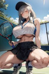 1girls ai_generated breasts female grey_hair hips huge_breasts light-skinned_female light_skin long_hair mature_female milf mother sportswear stable_diffusion tennis_outfit thick_thighs thighs uzaki-chan_wa_asobitai! uzaki_tsuki voluptuous wide_hips