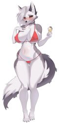 big_breasts bikini hellhound helluva_boss ice_cream loona_(helluva_boss) red_bikini red_sclera spikes voluptuous_female weelzelu white_eyes