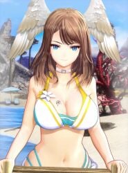 1girls 3d 3d_animation animated animation bikini blobcg blue_eyes bouncing_breasts breasts brown_hair cleavage eunie_(xenoblade) female head_wings huge_breasts large_breasts light-skinned_female light_skin loop naughty_face nintendo outdoors short_loop smile sound swimsuit video wings wings_on_head xenoblade_(series) xenoblade_chronicles_3