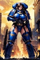 1girls adeptus_astartes ai_generated armor armored_boots armored_gloves armwear battlefield big_breasts big_thighs boots curvaceous curvy curvy_female curvy_figure debris destroyed_city female female_focus female_only female_space_marine fire garter_straps gloves greaves hourglass_figure huge_breasts human imperium_of_man large_breasts large_thighs legwear lingerie lingerie_armor no_pants outside pauldrons pinup pose rule_63 sci-fi science_fiction scifi sk300 soldier solo solo_female solo_focus space_marine stable_diffusion thick_thighs voluptuous warhammer_(franchise) warhammer_40k weapon wide_hips